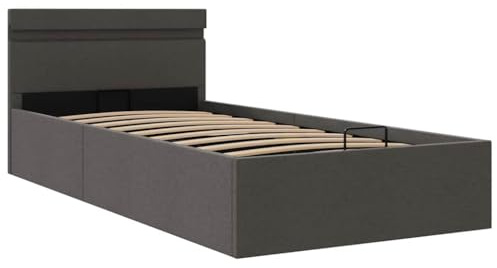 vidaXL Stauraumbett Hydraulisch mit LED Polsterbett Einzelbett Bett Schlafzimmerbett Stoffbett Bettrahmen Bettgestell Stauraum Dunkelgrau 100x200cm