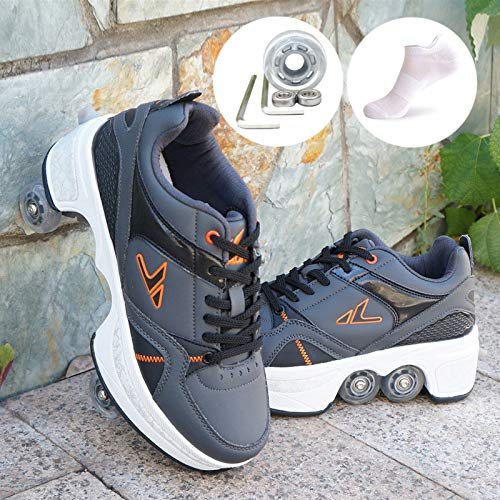 HUOQILIN Inline-Skate, 2-in-1-Mehrzweckschuhe, Verstellbare Quad-Rollschuh-Stiefel,Black-31