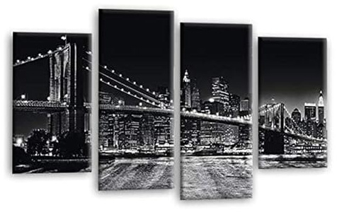 LR New York Skyline Wall Art Picture Framed 4 Panel Split Canvas Print | Ready to Hang | Modern Wall Art for Living Room, Bedroom & Office
