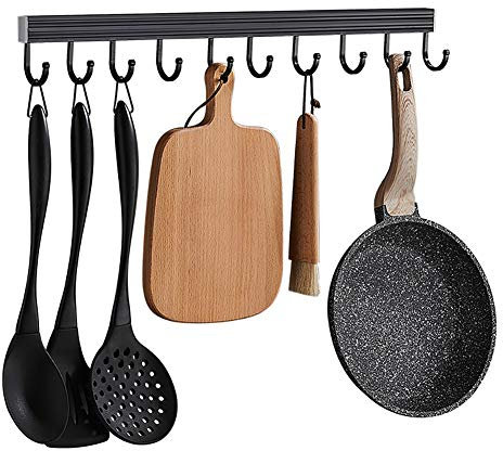 Support à ustensiles mural,Support Mural en Espace en aluminium pour ustensiles de Cuisine Support avec 8 Crochets Barre de Cuisine Murale en Aluminium Support Mural pour ustensiles de Cuisine (noir)