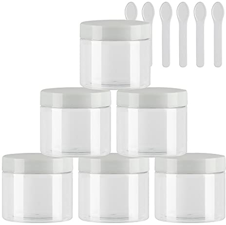 TIANZD 6 Pièces Vides Petit 50 ml Transparent Cosmétique Pot en Plastique avec Couvercle bianco 50 g Pots de Cosmétique Crème de Bouteille Contenant avec 6x Spatules