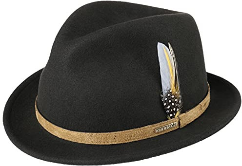 Stetson Leston Player VitaFelt Pork-Pie Filzhut Einfarbig Made in USA Unisex Herbst Winter braun XL (60-61 cm)