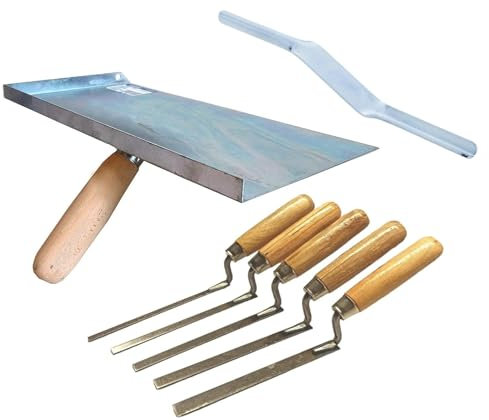 Pointing Brickwork Hawk & 5 x Finger Trowels Set + Jointing Tool for Brick Gaps Fill Fix Repair Tools DIY