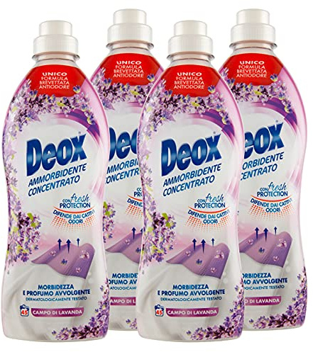 Deox - Weichspüler Konzentrat, weich und parfümiert, mit Fresh Protection-Technologie, Duft Lavendel, 45 Waschgänge x 4 Packungen