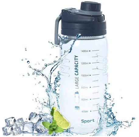 Kaishuai Botella de agua deportiva de 1,5 L, filtrante con indicador de mililitro, sin BPA, impermeable y reutilizable, con infusor de té para gimnasio