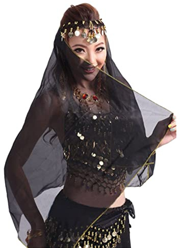 Hotfiary Chiffon Bauchtanz Kopftuch für Frauen mit Münzen Retro Kopfbedeckung Schal Kopfschmuck Bauchtanz Kostümzubehör
