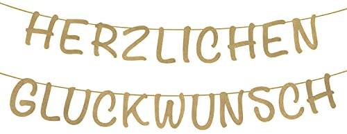 Oblique Unique® Herzlichen Glückwunsch Girlande Banner in Glitzer Gold für Geburtstag Kindergeburtstag Jubiläum Hochzeit Feier Dekoration