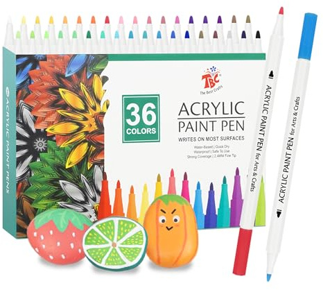 TBC Feutre Acrylique, 36 Couleurs Stylo Peinture Acrylique, Marqueur Permanent de 2.4 mm Étanche Stylo pour Pierre, Bois, Verre, Plastique, Toile