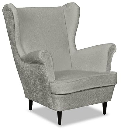 Family Meble Sessel aus Samtplüsch, Modell Bella, Skandinavisch, Relaxsessel aus Webstoff, Loungesessel, Ohrensessel, Bequemer Sessel, Für Wohnzimmer, Esszimmer, Schlafzimmer, Büro, Grau
