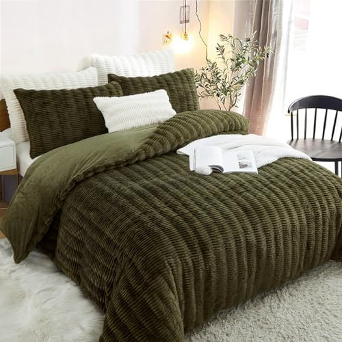 Lanqinglv Kissenbezug 40x80cm 2er Set Plüsch Biber Flanell Flauschig Zierkissenbezug Kissenhülle Doppelpack Grün Dunkelgrün Winter Kopfkissenbezug Set