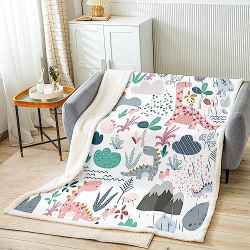 Homemissing Dino Peluche Couverture Dessin Animé Dinosaures Laine Couverture 75X100Cm Jungle Animaux Sherpa Enfants Toddler Rose Gris Dinosaures pour Lit Canapé