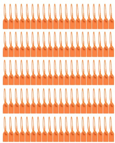 100Pcs Orange Plastic Seals Security Tags Numbered Pull Ties Anti-Tamper Cable Ties for Handbags, Luggage, Clothing, Shoes, Postal Parcels