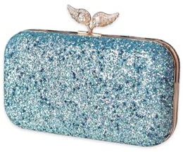 CORIOS Damen Perlen Clutch Tasche Luxus Pailletten Abendtasche Hochzeit Brautbörse Strass Portemonnaie Tasche Elegante Handtasche Kette Schultertasche Abendparty Geldbörse Umhängetasche Blau
