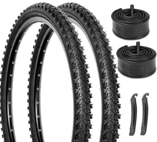 Hycline Mountain Bike Tires Set: 2-Pack 26x1.95 inch Folding Replacement Puncture-Resistant Bicycle Tire, High-Performance 26 inch Bike Tires, and 2 Pcs Bike Tubes Schrader Valve with Tire Levers