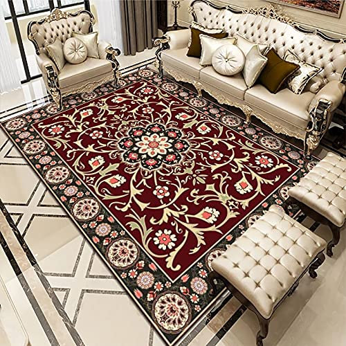 Teppich Rote Böhmen Flauschig Kurzflor,Mikrofaser Super Weich,Anti-Rutsch,Waschbar,Teppich Webteppich Für Wohnzimmer,Flur,Schlafzimmer Teppichläufer 120X160Cm
