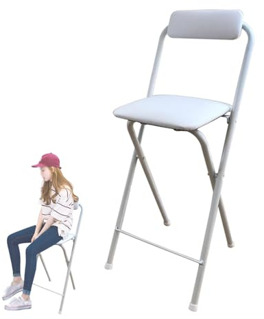 60cm Sgabello Pieghevole con Comodo Schienale, Sedia Richiudibile Imbottita in Metallo per Bar, Casa, Cucina, Portata 120kg(White)
