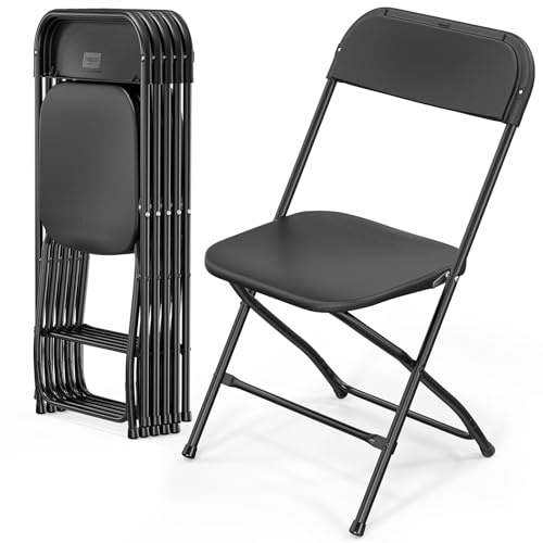 Bonnlo Chaise Pliante, Set de 6 Chaises de Jardin, Chaise Pliante Camping Balcon Jardin, Empilable, en Métal & Matière Synthétique, jusqu'à 158Kg, Noir