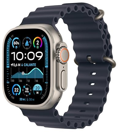 Apple Watch Ultra 2 GPS + Cellular 49 mm Sportwatch con robusta cassa in titanio Naturale e Ocean Band Naturale. Fitness tracker, GPS di precisione, tanta autonomia, luminoso display Retina