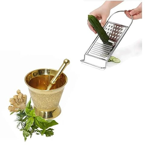 BRACOP Messing Mörser und Stößel manuell Nudelmaschine Kräutermühle Gewürzmühle Schüssel Molcajete Kochutensilien Mörser-Stößel-Set Käse- und Gemüsereibe Edelstahl-Handreibe Küchenhelfer