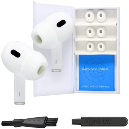 Comply Premium Schaumstoff-Ohrstöpsel, kompatibel mit Apple AirPods Pro Gen 1 & 2., Größe L, NEUE 2025 Version mit Demontage- und Reinigungstool, weiß, 3 Paar, Made in The USA