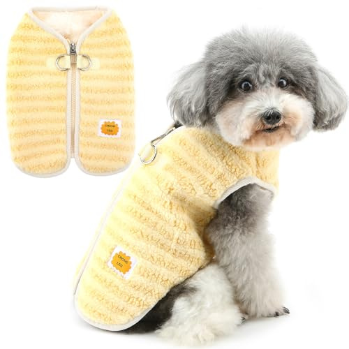 Zunea Fuzzy Hundepullover für kleine Hunde, Winterwelpenkleidung mit D-Ring-Reißverschluss, warme Fleece-Jacke, Mantel, gestreift, für kaltes Wetter, Größe XS/S, Haustierbekleidung für Chihuahua,