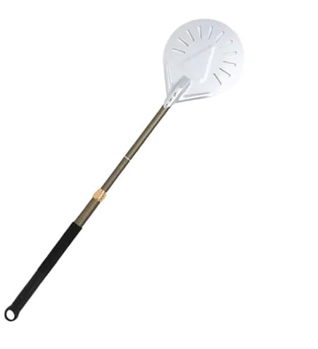 EKalgretrA Adjustable Pizza Peel Turning Round Pizza Baking Tools Long Handle Aluminum Pizza Shovel Nonstick Kitchen Perforated Pizza Turner(Grey 8 inch brown)