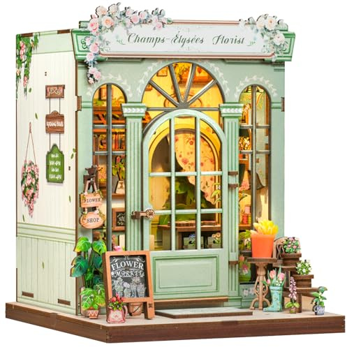 Fsolis DIY Book Nook Kit mit LED Beleuchtung - 3D Miniatur Puppenhaus Bausatz, Kreative Bücherregal- Deko & Personalisierte Geburtstagsgeschenke für Frauen und Mädchen(Champs-Élysées Florist)