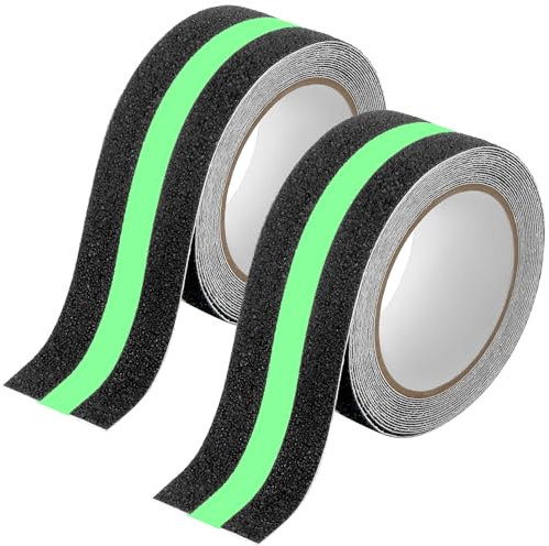 QWORK® 50 mm x 5 m 2 Rollen Rutschfestes Griffband leuchtendes, Selbstklebendes Warnband für Zuhause, Treppen oder Einkaufszentrum