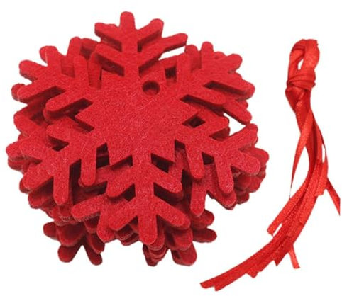 DECHOUS 40 Stück Weihnachtsfilz Anhänger Aus Vlies Mit Schnur Hängender Baumschmuck Für Zuhause Büro Und Partys Rot Mit Elch Schneeflocke Weihnachtsbaum Und Geschenkdesign