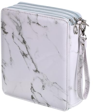 SUMTree Trousse à Crayons 120 Slots en Similicuir, Marbré Blanc