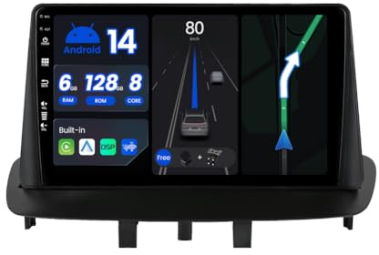 BXLIYER - [Octa-Core, 6G+128G] - Android 15 Autoradio Pour Renault Megane 3 (2008-2014) GPS Navigation Radio - Sans fil CarPlay Android Auto - DSP Dab Volant WLAN 4G - Caméra + MIC - 2 Din IPS 9 Pouce