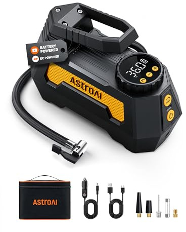 AstroAI H2 Pro Tire Inflator Portable Air Compressor DC 12V/Battery Dual Power Supplies Cordless Tire Inflator Fast Inflation Air Pump for Car Tires Motorcycles Bikes Gift (Light Yellow)