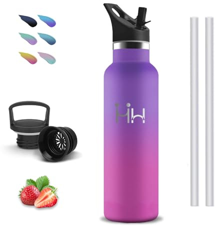 Botella Agua Acero Inoxidable, 500ml Botella Termica, sin BPA, Cantimplora Acero Inoxidable, A Prueba de Fugas, Cantimplora Infantil, Doble Aislamiento, Botellas para la Escuela, Cafetería, Oficina