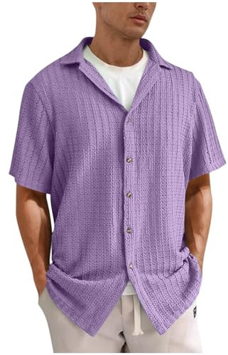 UHouse Chemise Homme Manches Courtes Vetement Court Chemises Décontracté Grande Taille Chemisette Ete Habit Respirant D'Été Leger Button Down Shirt Violet S