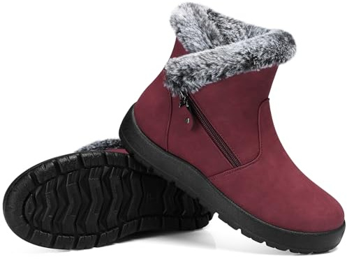 SHIBEVER Winter Boots for Women Waterproof: Woman Snow Boots Warm - Fur Lined Red - Cold Weather Size 5 Winter Shoes