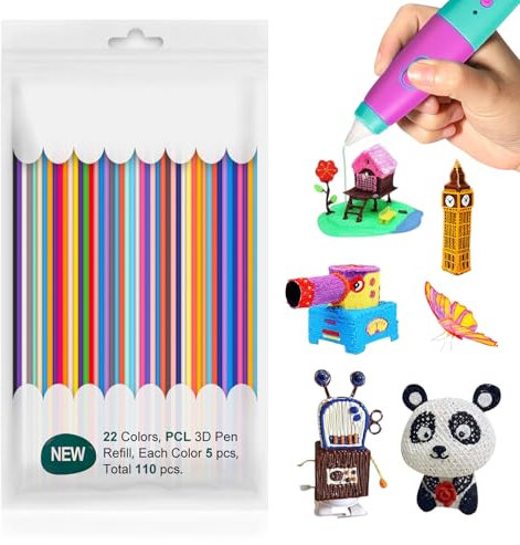 110 Stück 3D Stift Filament PCL, 22 Farben 3D Doodler Stifte Nachfüllpacks 2.5mm, 3D Stift Nachfüllset Druckstift Filament-Nachfüllungen, 3D Stift Zubehör Materialien Set