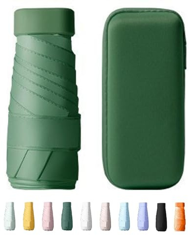 Yanrunce Mini Paraguas Plegable Con Estuche, paraguas de bolsillo, Mini Paraguas de Viaje, Protección UV, Protección Solar, paraguas plegable antiviento de 6 Costillas con organizador