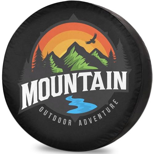 ‌ITINSPACE Montagna del tramonto Copriruota di Scorta Fuoristrada per Camper, Avventure e SUV - Antipolvere, Impermeabile, Protezione UV - Copricerchi 12 Pollici(55-60)