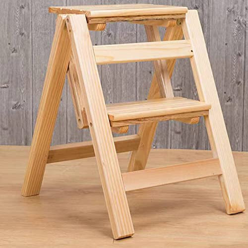 Taburete plegable compacto de madera, escalera de 2 escalones que ahorra espacio, madera maciza natural, ligero y portátil, ideal para uso doméstico y fácil almacenamiento
