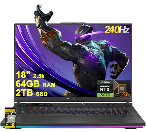 ASUS ROG Strix G18 G814 Gaming Laptop 18 2.5k (2560x1600) 240Hz (100% DCI-P3, 3ms) AMD 16-core Ryzen 9 9955HX (Beats i9-14900HX) 64GB RAM 2TB SSD GeForce RTX 5070 RGB Backlit WiFi6E Win11 ICP Hub