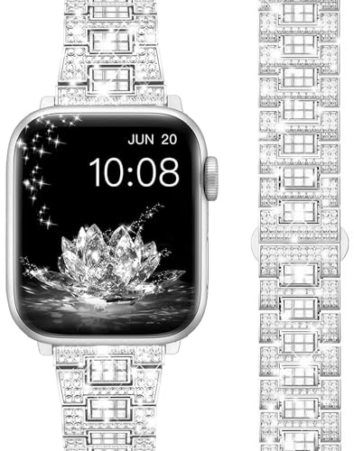 Femme Bracelet Diamant Brillant Bracelet compatible avec Apple Watch 38/40/41/42/44/45/46/49mm, Original Design Scintillant de Luxe Avec Diamants pour iWatch Série 11 10 9 8 7 6 5 4 3 2 1 Ultra SE