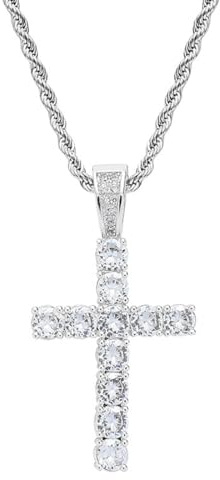 JYNVO Kreuz Kette 1 Strass - Kreuz - Kette - Silberne 4mm - Zopfkette (18 Zoll, Passt Trend - Outfit, Street - Stil)