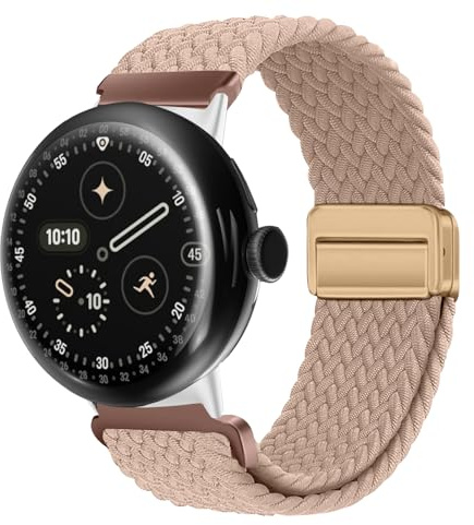 KeeFos Armband kompatibelt med Google Pixel Watch 4 45 mm 2025/Google Pixel Watch 3 45 mm, tyg nylon klockarmband med magnetisk för män och kvinnor, sport ersättningsarmband – ljusbrun