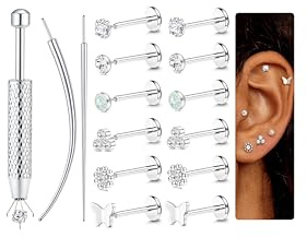Chriscoco 6 Paar 16G Helix Piercings Chirurgenstahl Piercing Ohr Lippenpiercing Nasenpiercing Labret Tragus Piercing Silber Ohrpiercing Medusa Conch Piercings Set für Frauen