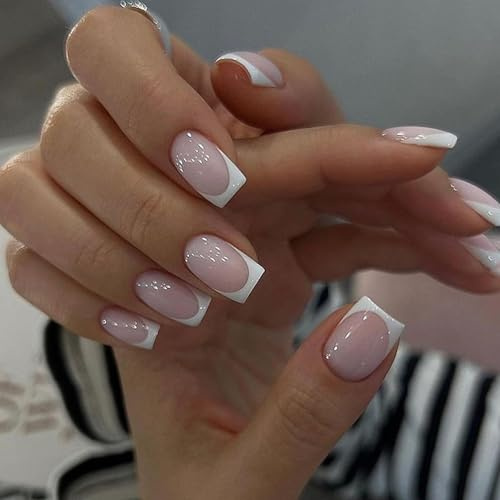 French Press On Nails, 24 stycken Nudes Soft Gel naglar att klistra fast, kvadratiska falska naglar med nagellim, falska nageltips, bekvämt att bära, akryl konstgjorda naglar att klistra fast Nail Art