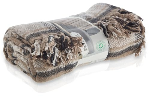 Meisterhome® Luxus Fleece Decke – Kariertes Plaid Beige/Schwarz – 130x160 cm – Weiche Kuscheldecke – Warme Wohndecke im Retro Vintage Design – Sofadecke & Wohnplaid für Wohnzimmer