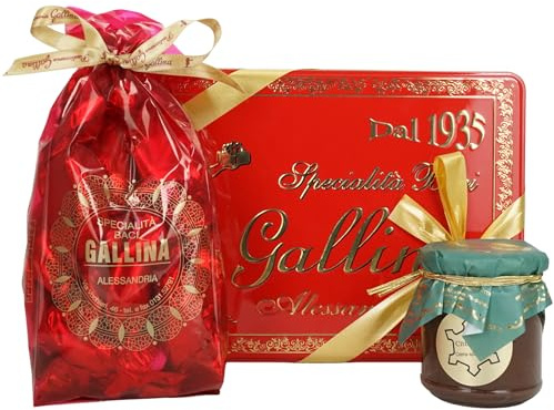 Specialità Baci di Gallina SET REGALO - Baci di Dama in Sacchetto 280 gr e Scatola Latta 750 gr + Crema Spalmabile di Nocciole Artigianale Senza Conservanti - Dolci Pasticceria
