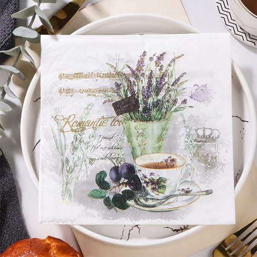 Serviettes en Papier Papillon Fleur Violet Papier jetable, Serviettes de fête, douces, durables et absorbantes pour cuisine, salle de bain, événements 5 Paquet(33x33cm)