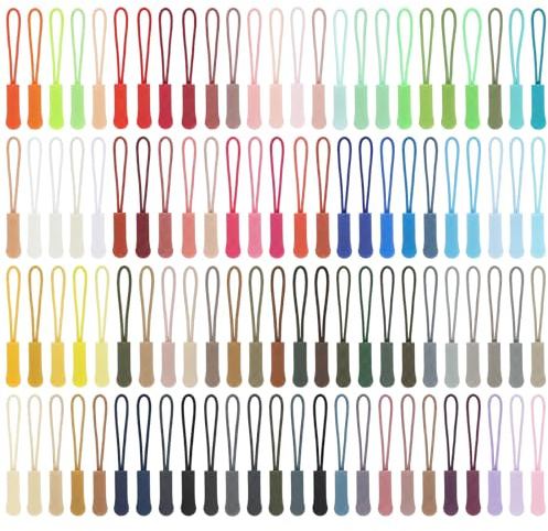 TIESOME 100 Pcs Backpack Zipper Pulls, Nylon Cord Extension Zipper Pulls for Backpacks & Jackets, Replacement Zippers Pull Tabs, Bright Multiple Colors (Durable Easy Grip)
