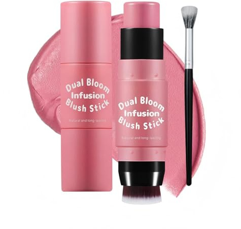 Face Blusher Stick Varilla de Rubor Doble Cabeza, Maquillaje Nude Natural & Pigmentado, Versátil, incluye Brocha de Punteado Gratis, para Uso Diario (01)